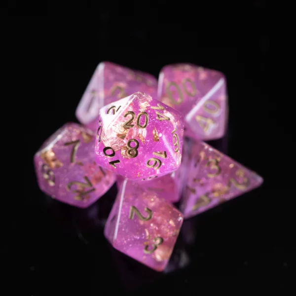 Fuchsia & Gold Leaf Wedding Dice - 7 Piece Set