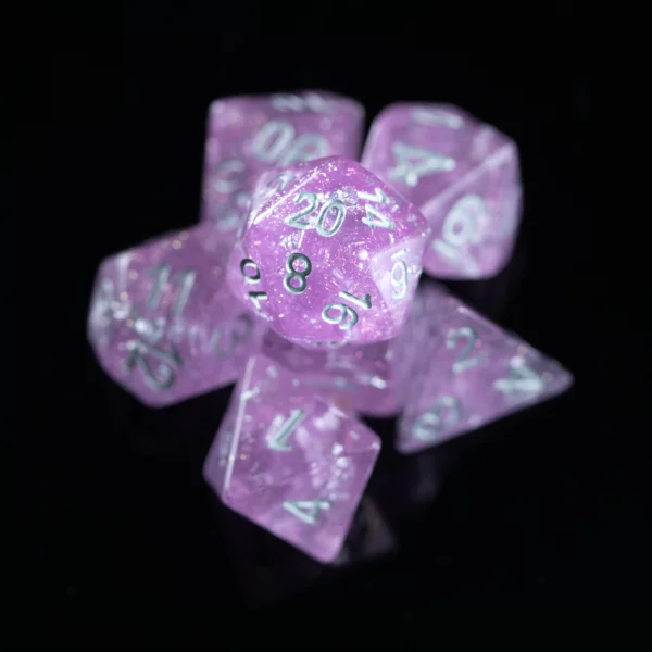 Lilac & Silver Leaf Wedding Dice - 7 Piece Set