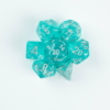 Teal and Silver wedding dice on a white background