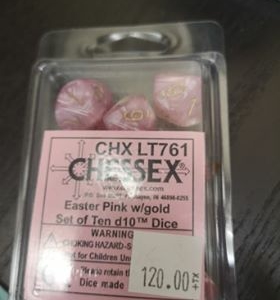 Chessex Easter Pink with gold set of 10 d10 dice